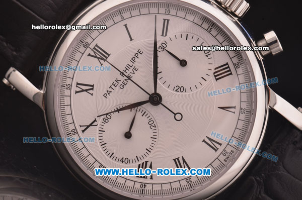Patek Philippe Calatrava Swiss Valjoux 7750 Manual Winding Movement Steel Case with White Dial and Black Roman Numeral Markers - Click Image to Close